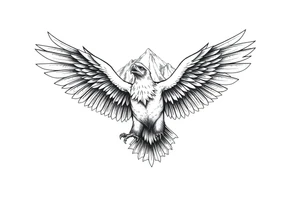 majestic eagle spreading wings against mountain peaks tattoo idea