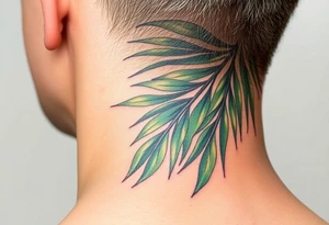 realistic large movement woven palm leaves tattoo idea