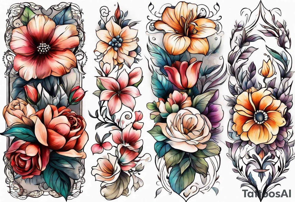 arm sleeve
vintage
floral flowers tattoo idea