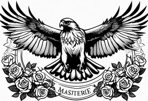 Hawk with rose in mouth flying down on a grave tattoo idea