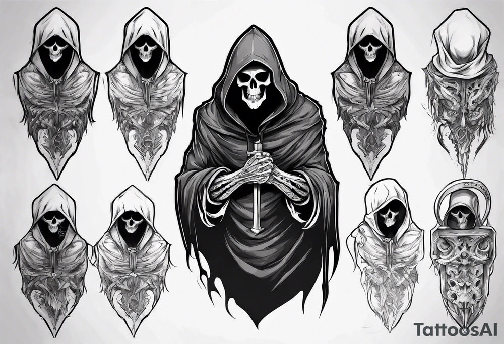Upper half of a hooded reaper with no weapon tattoo idea