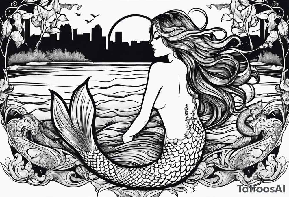 Mermaid swimming in a Louisiana bayou at night tattoo idea