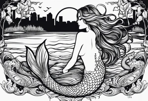 Mermaid swimming in a Louisiana bayou at night tattoo idea