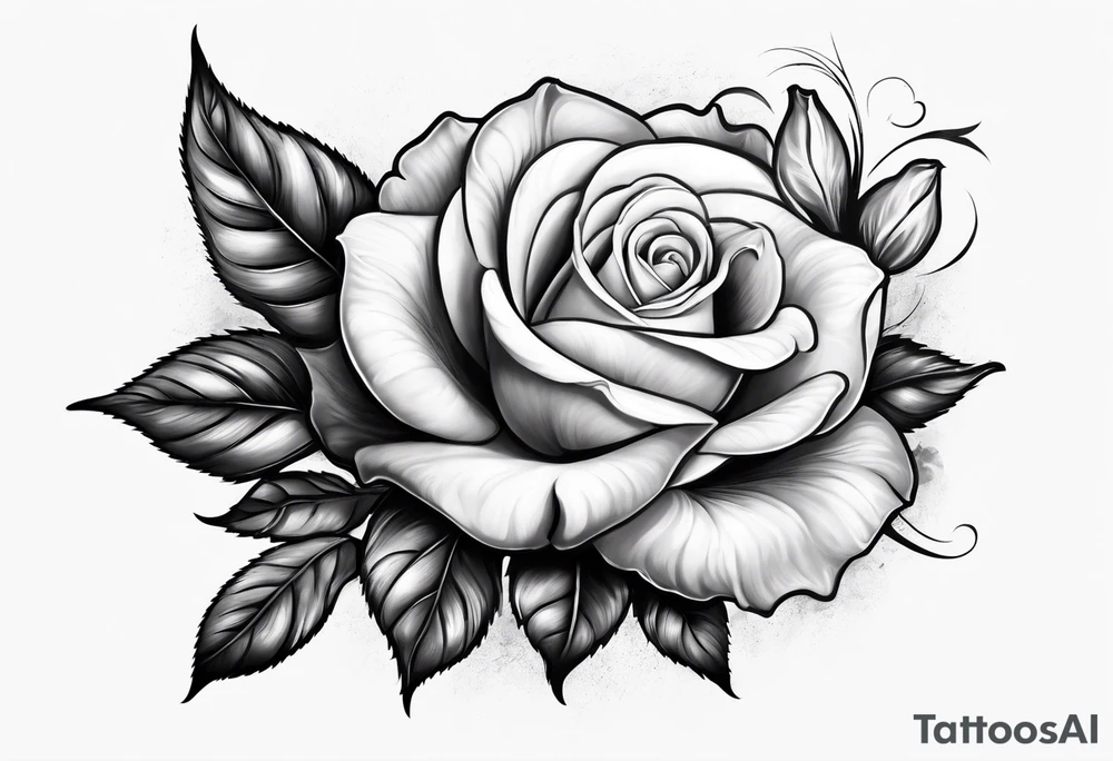 Realistic rose portrait with dove flying and rose in its mouth tattoo idea