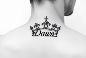 Crown with name Dawn on side of neck tattoo idea