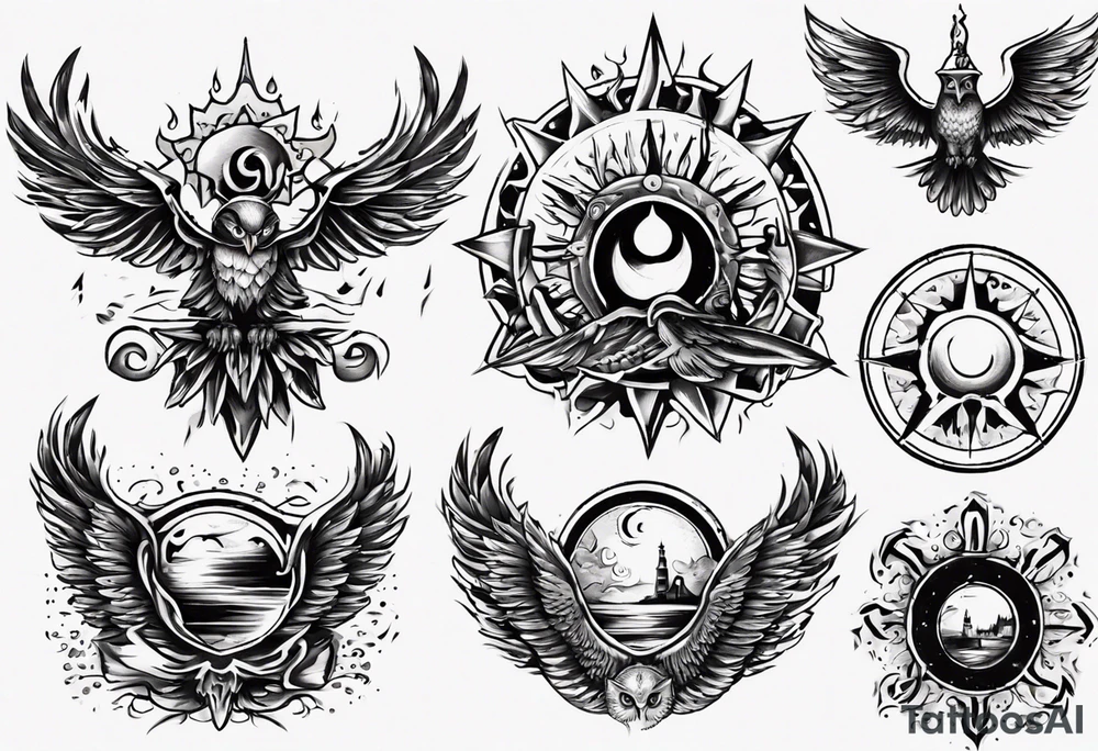 symbol eines Kriegers Wasser Eule Sonne 
Sapere Aude tattoo idea