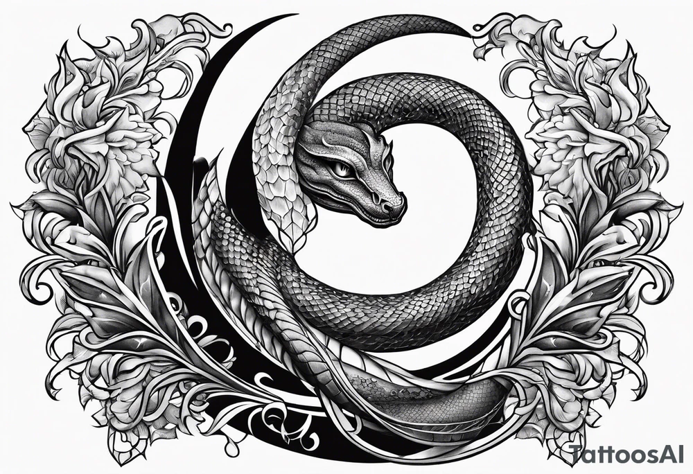 lucifer's snake wrapped around a crescent moon tattoo idea