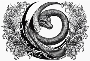 lucifer's snake wrapped around a crescent moon tattoo idea