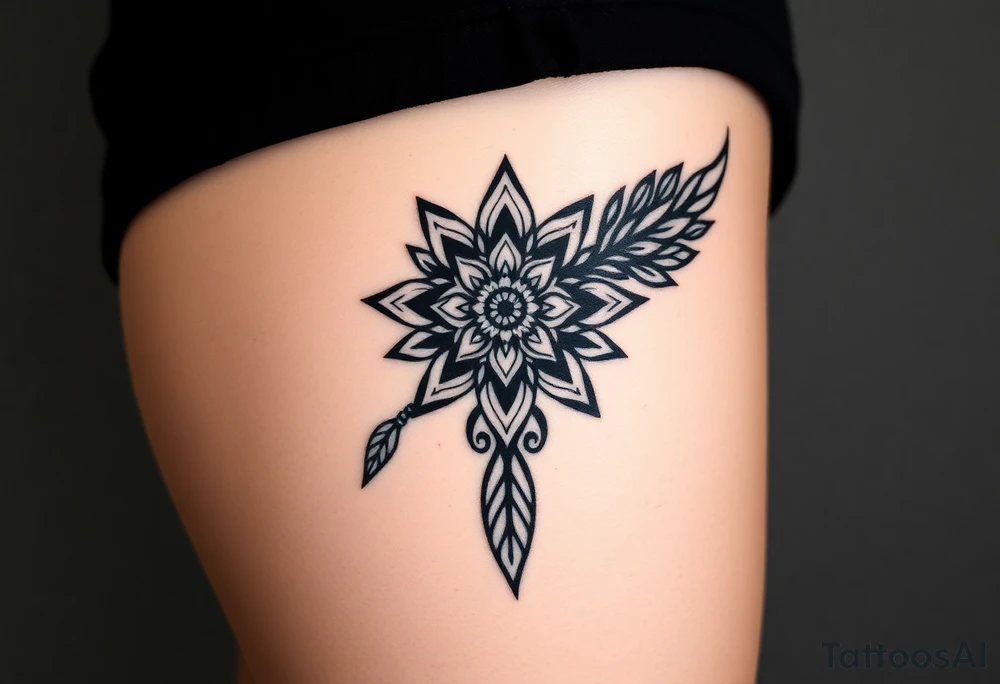 spiritual feather indian mandala shaman tattoo idea