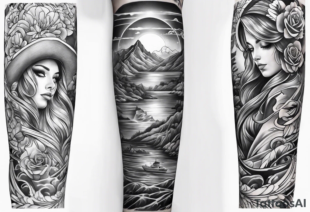 Full Leg sleeve rectangle sketch tattoo idea