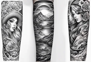 Full Leg sleeve rectangle sketch tattoo idea