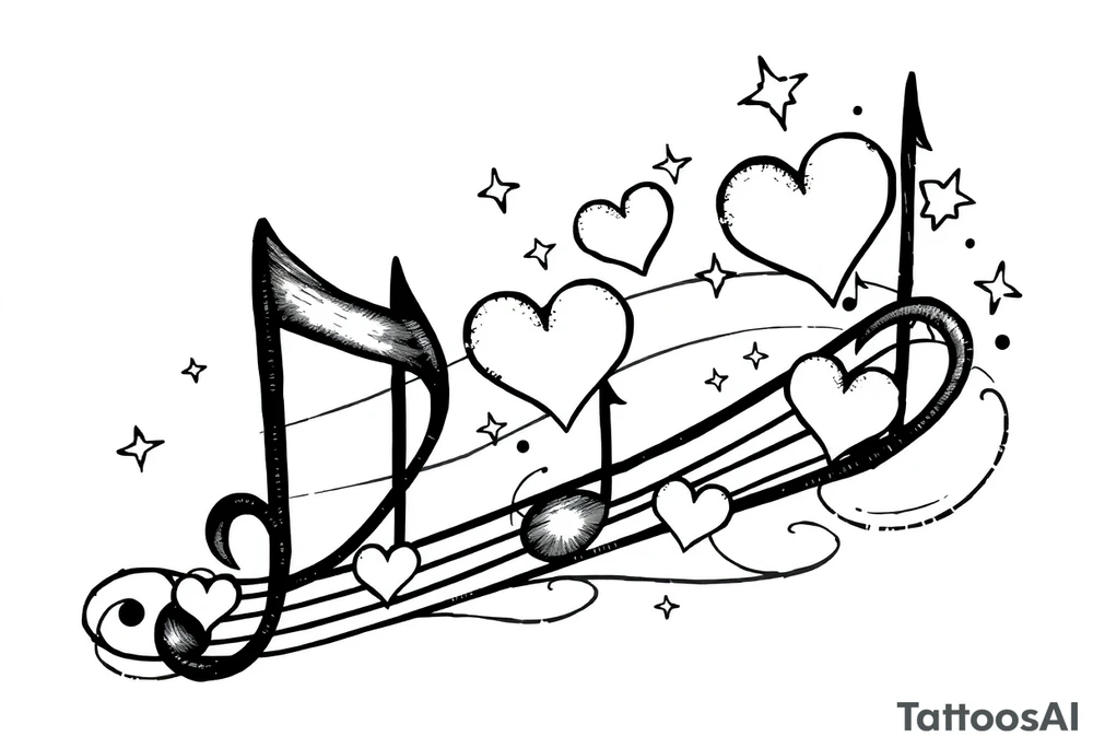 music notes with hearts and stars tattoo idea