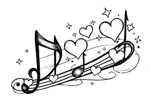 music notes with hearts and stars tattoo idea