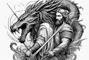 Jesus stabbing a dragon with  spear tattoo idea