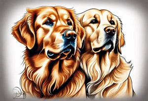 two dogs one is a dark colored golden retriever and the other is a light colored Labrador. They are happy. tattoo idea