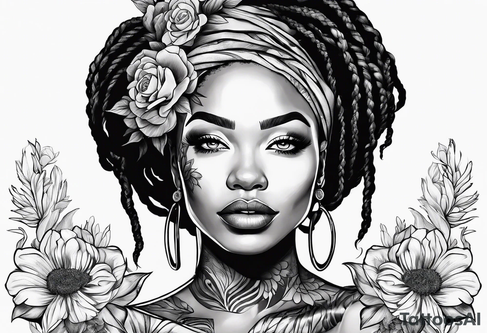 Woman with locs and flowers tattoo idea
