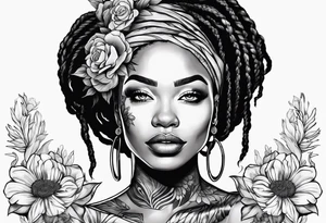 Woman with locs and flowers tattoo idea