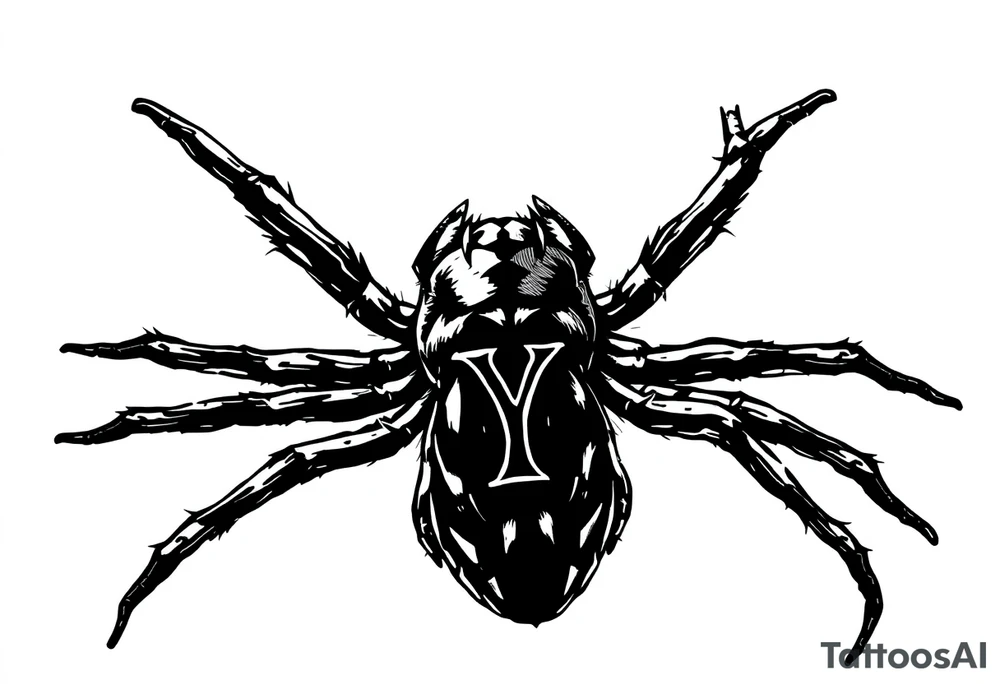Black widow Spider crawling down sideways with the letter Y on the body of the spider tattoo idea