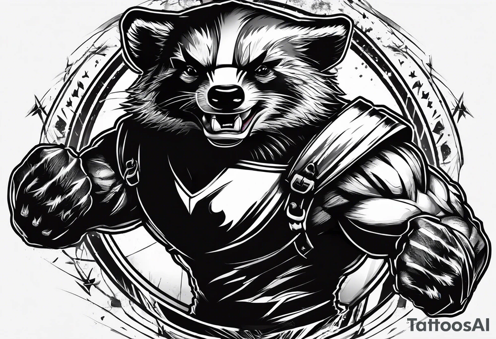 Draw me badger/wolverine with aggressive full body show, killer face with cute smile, long nails and he attacks like a gladiator to enemy tattoo idea
