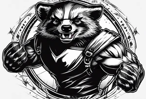 Draw me badger/wolverine with aggressive full body show, killer face with cute smile, long nails and he attacks like a gladiator to enemy tattoo idea