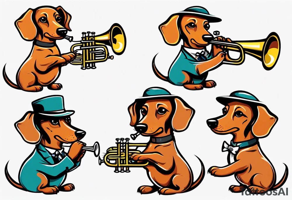 dachshund playing trumpet tattoo idea