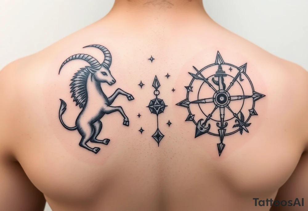 combine the symbols for capricorn and sagittarius with some celestial items interspersed tattoo idea
