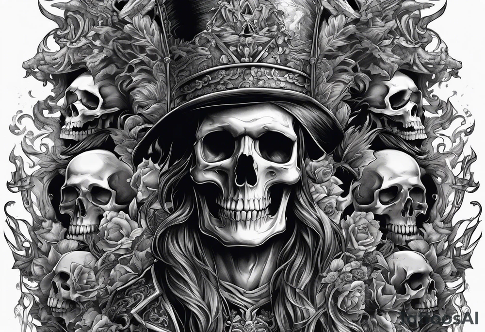 necromancer guy with army of skeletons tattoo idea