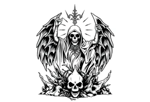 Magnificent Santa muerte rising out of the ashes of hell to claim a soul tattoo idea