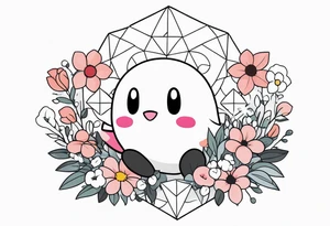 kirby in a bed of flowers holding a crystal above tattoo idea