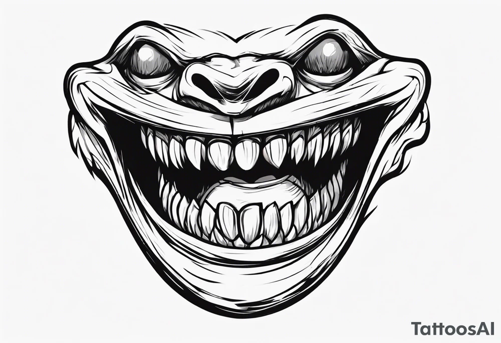 japanese monster mouth smiling widely (teeth and lips only, closed mouth) tattoo idea