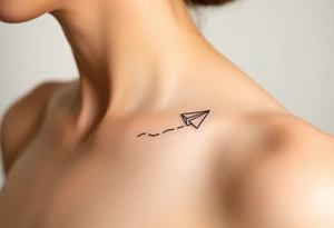play, pause, stop, rewind with a paper plane in a line tattoo tattoo idea