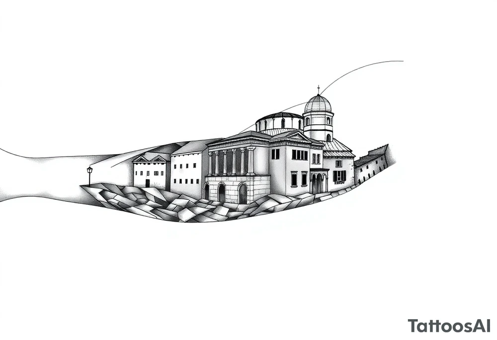 Griechische Gebäude, figuren, griechische richtung tattoo idea