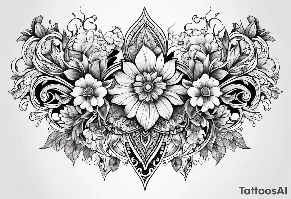 ornate floral sternum tattoo tattoo idea