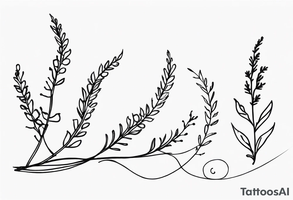 Three spirals in a line and sprig of heather tattoo idea