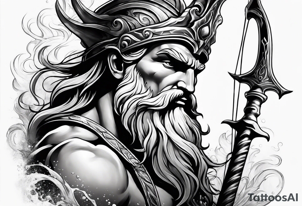 Poseidon side face profile and trident tattoo idea