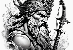 Poseidon side face profile and trident tattoo idea