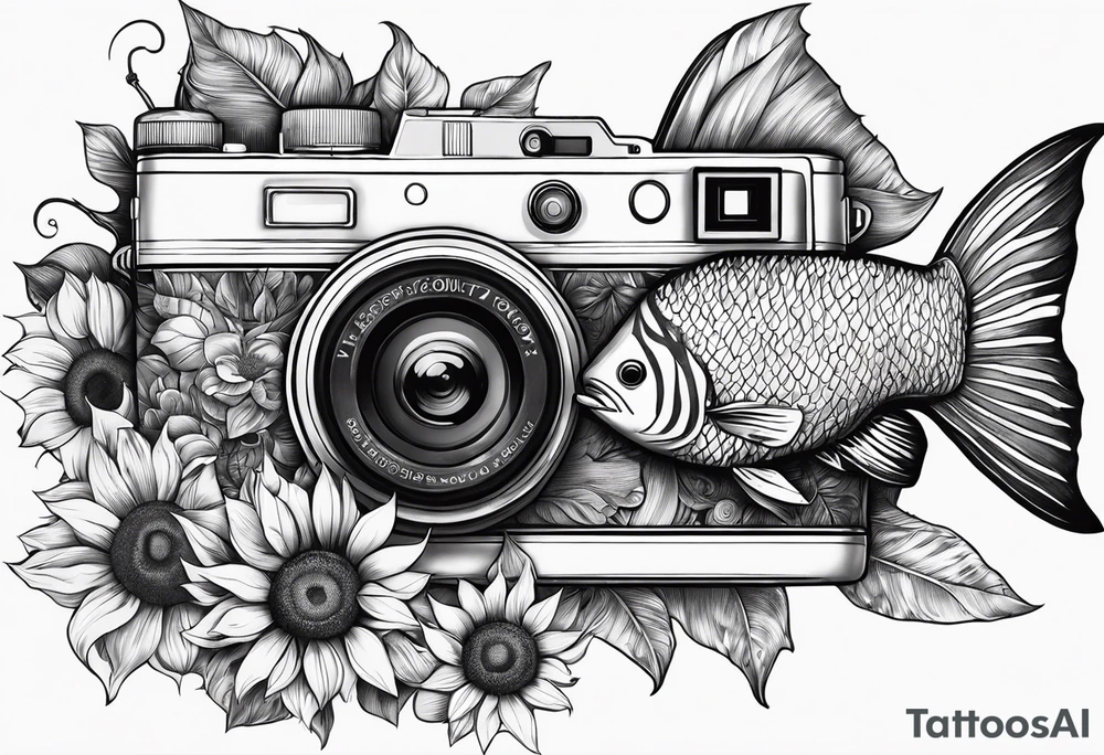 sunflower, camera, fish, tattoo idea