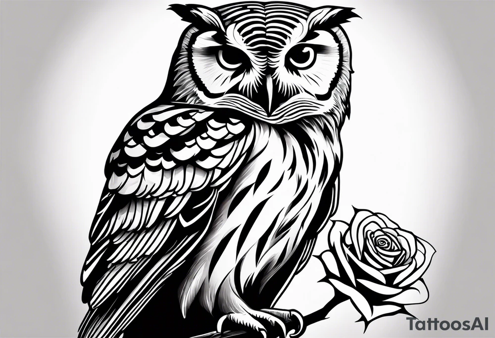 Barred owl with a rose and a heart tattoo idea
