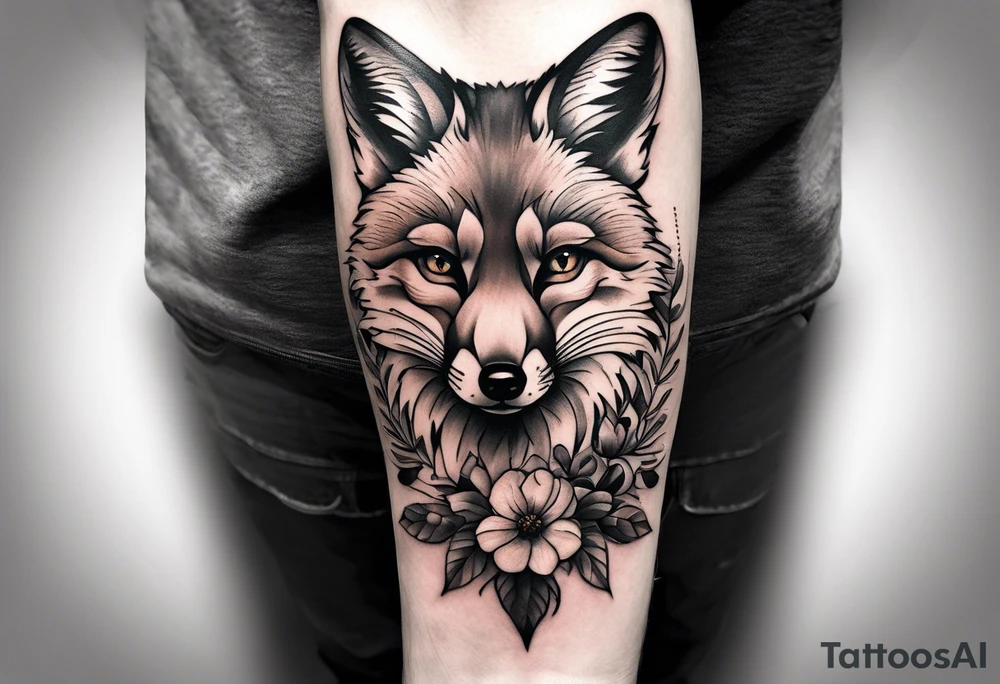 A forearm tattoo of a full body fox and a honey bee tattoo idea