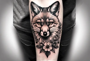 A forearm tattoo of a full body fox and a honey bee tattoo idea