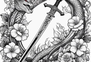 Sword with snake and flowers wrapped around it tattoo idea