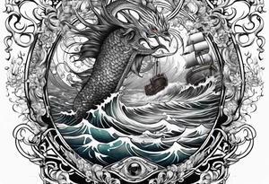 Neptun mit ganzen Körper im Wasser stehend tattoo idea