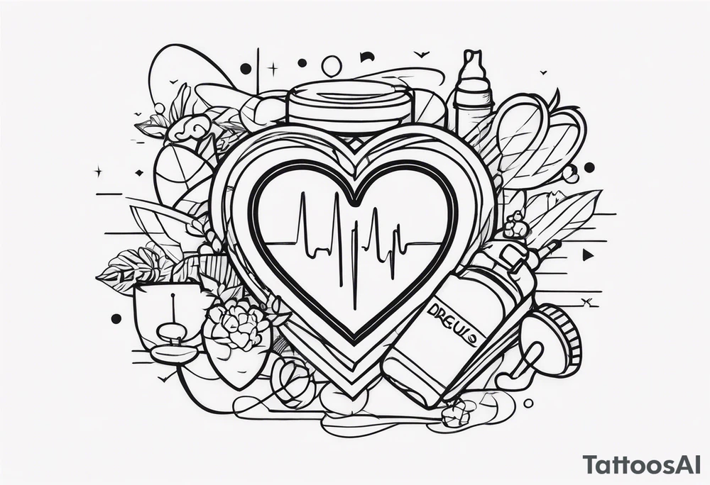 Heart rate tattoo with word drugs tattoo idea