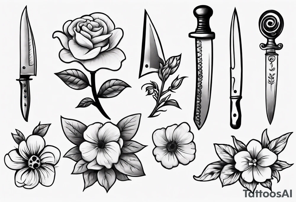 A knife stuck in a flower tattoo idea