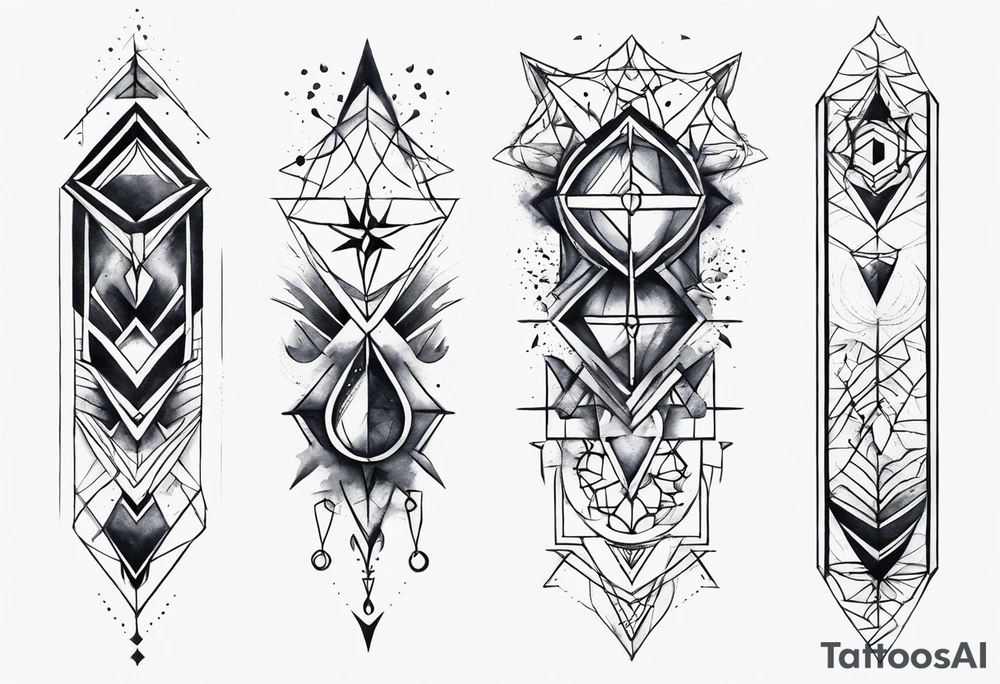 front knee tattoo with geometry, swirls & washes, background washes tattoo idea