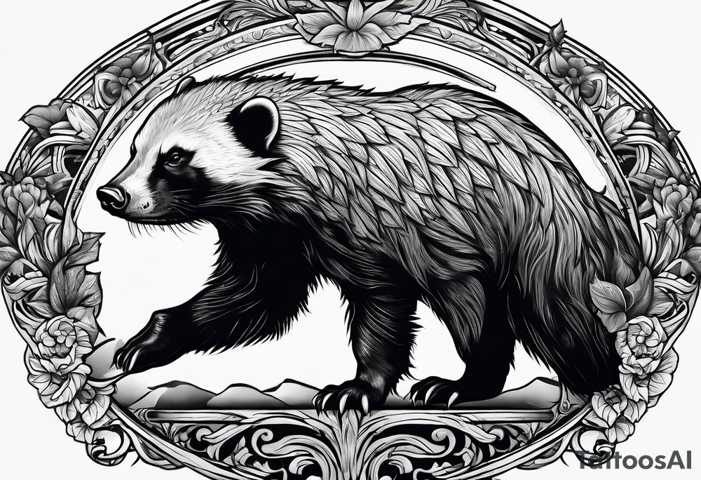 Muscular old honey badger working out tattoo idea
