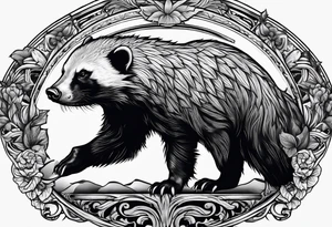 Muscular old honey badger working out tattoo idea