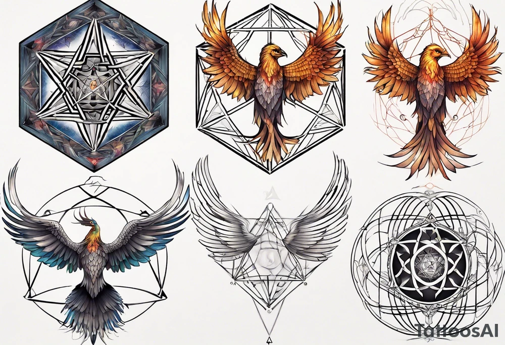 sacred geometry Metatron's cube with phoenix tattoo idea