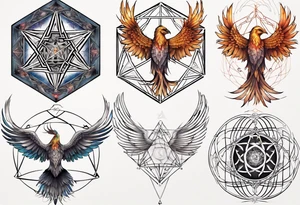 sacred geometry Metatron's cube with phoenix tattoo idea