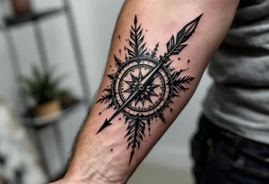 compass/clock with a large native american arrow tattoo idea